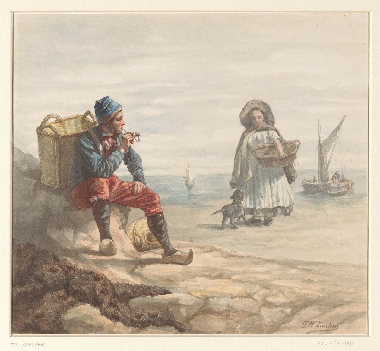 Fiskere på stranden af Frederik Willem Zürcher