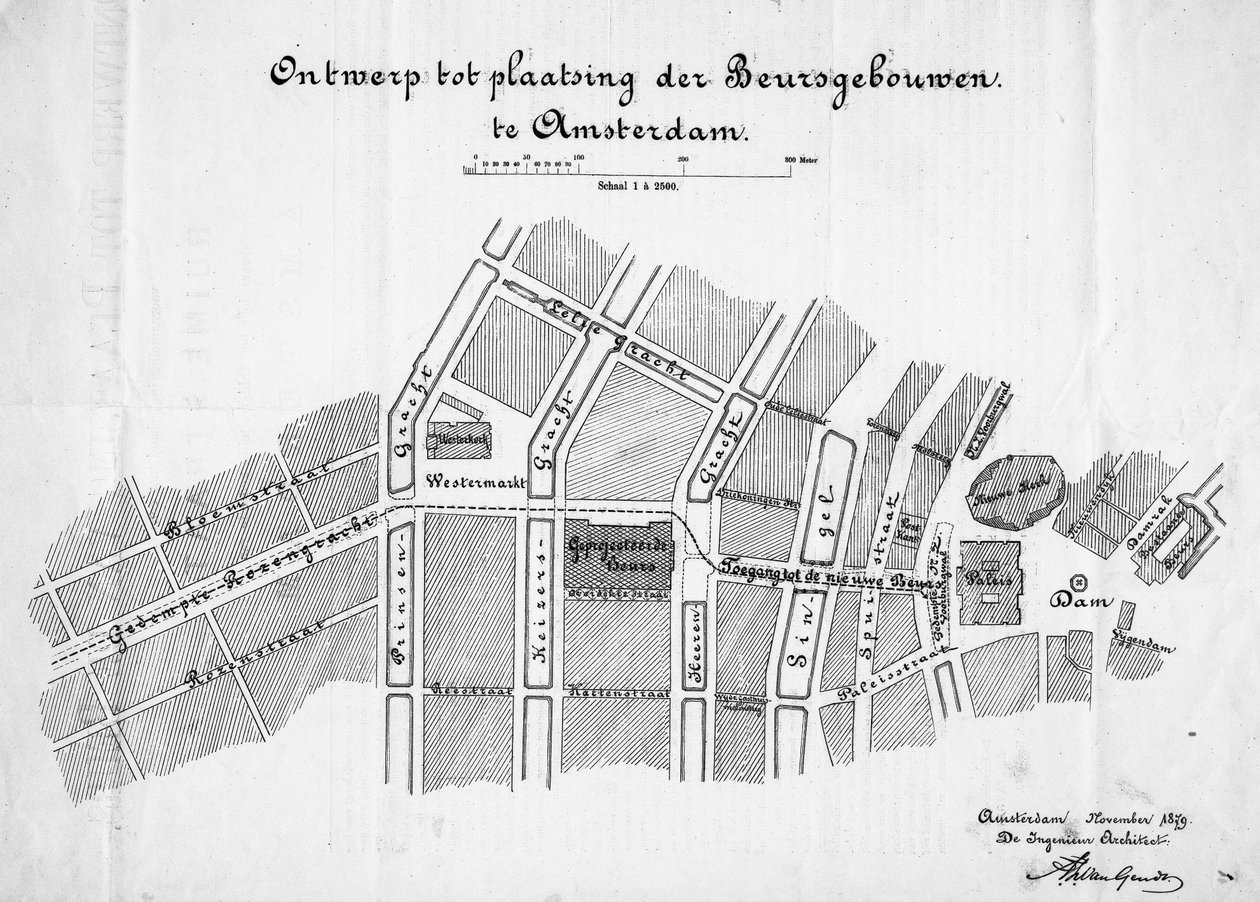 Design til en råvarebørs, Amsterdam, situation. November 1879 af Frederik Willem van Gendt