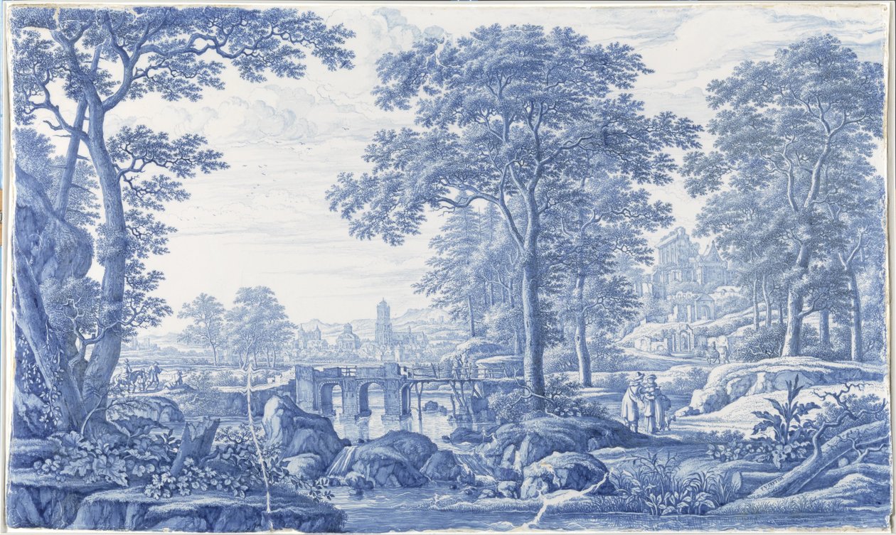 Plaquet med et italiensk landskab Plade med et italiensk landskab af Frederik van Frytom (attributed to)