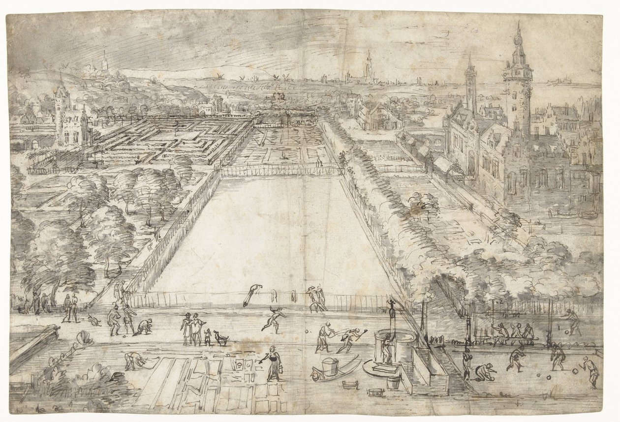 Slot med en park, nær en by af Frederik van Valckenborch