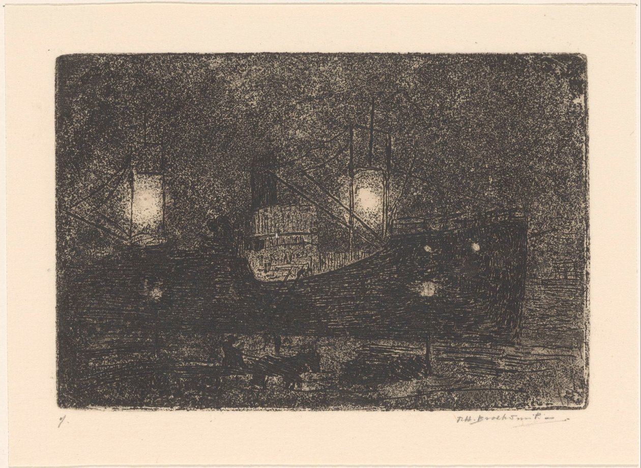 Båd på kaj om natten af Frederika Henriëtte Broeksmit (signed by artist)