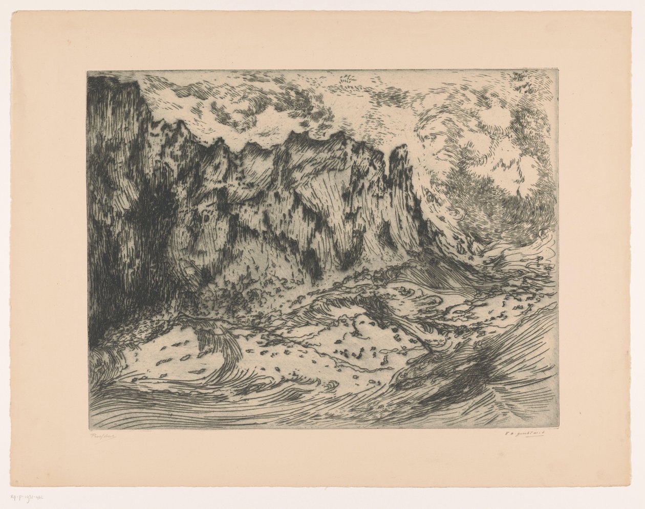 Bølger ved klipper af Frederika Henriëtte Broeksmit (signed by artist)