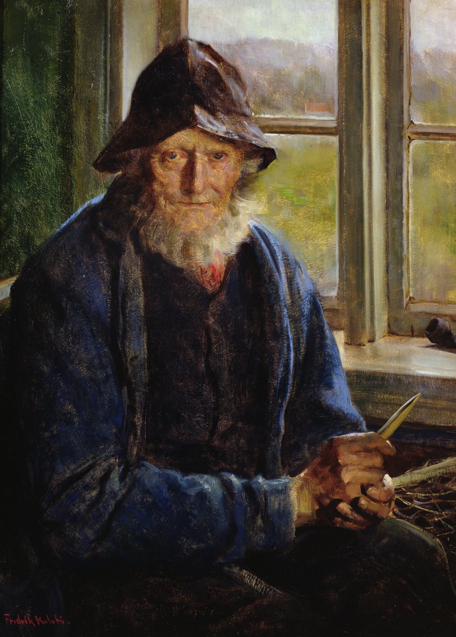 Old Fisherman (olie på lærred) af Fredrik Kolstoe