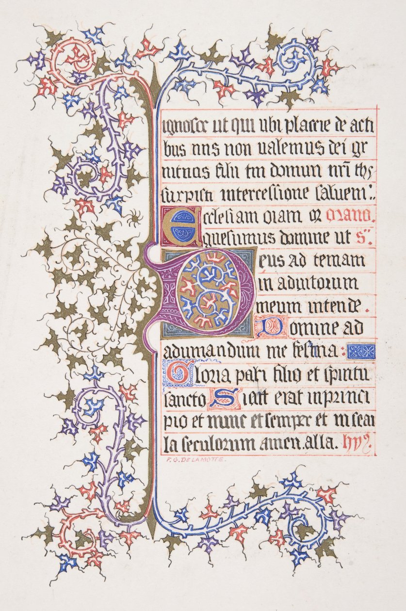 Oplyst blad med indledende E recto, vinrand på bagsiden, 1830-62. af Freeman Gage Delamotte