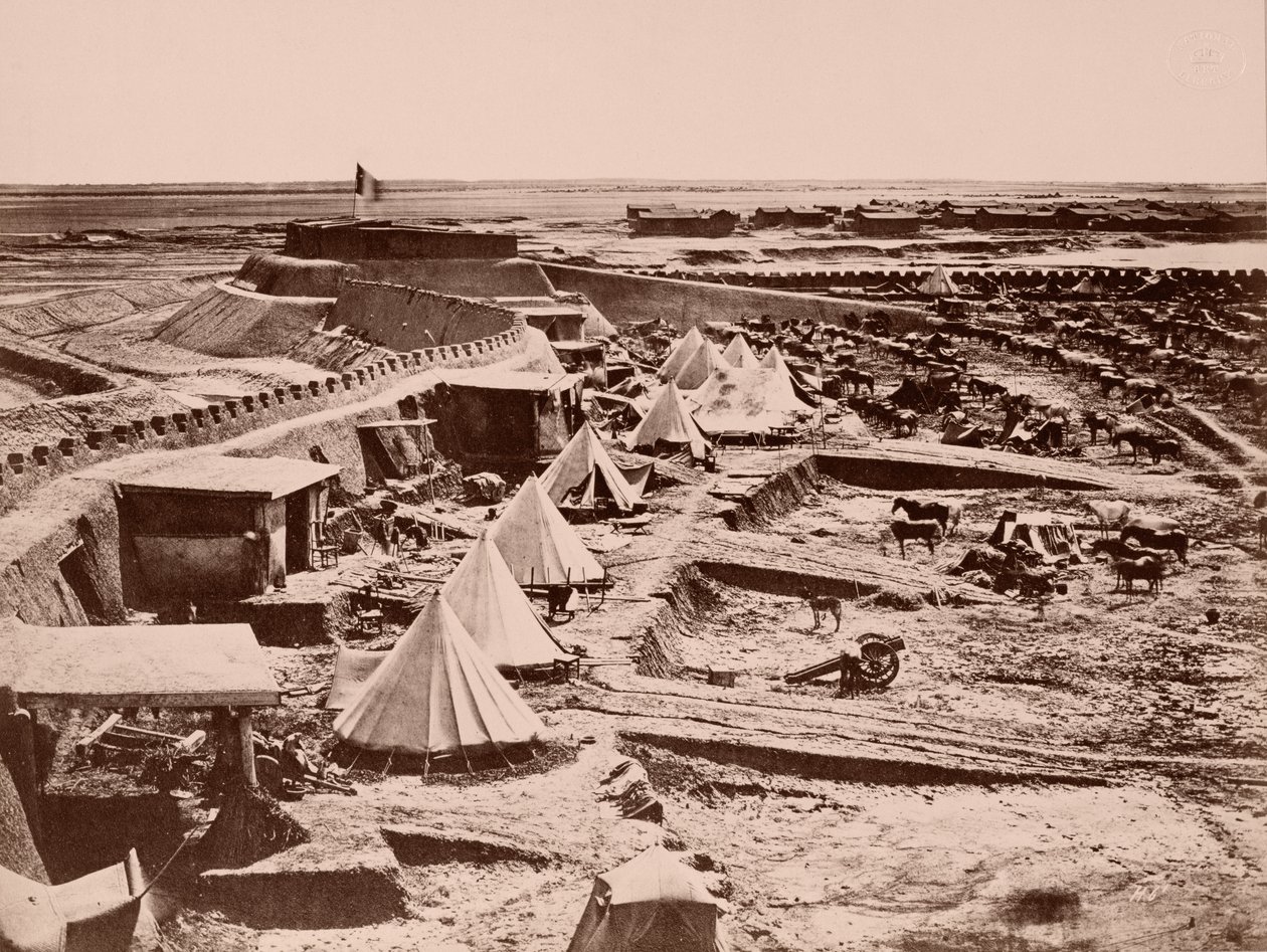 En fransk hestelejr under Kinakrigen i 1860 af French Photographer