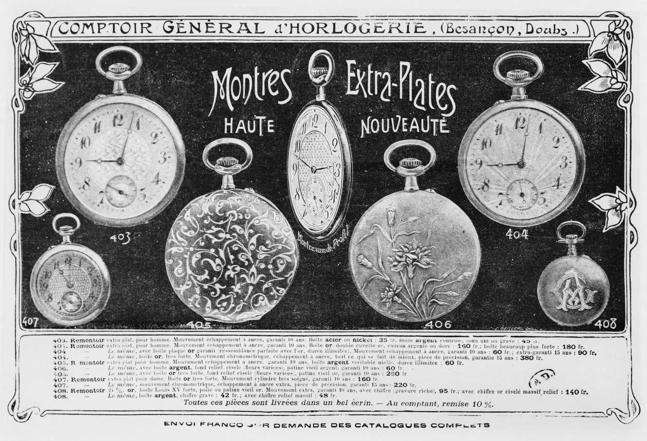 Annoncering for fob-ure, Comptoir General dhorlogerie, ca. 1900 af French Photographer