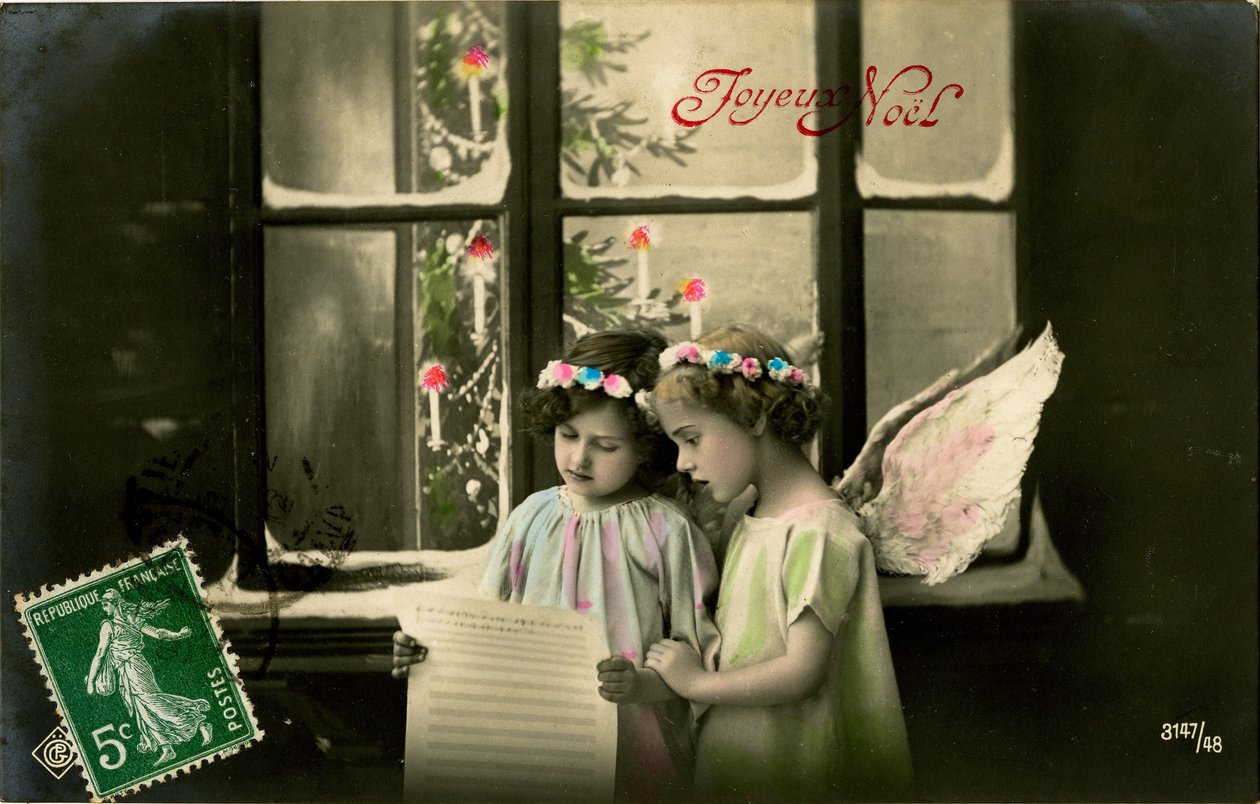 Angelic Girls, fransk julekort (farvetonet foto) af French Photographer