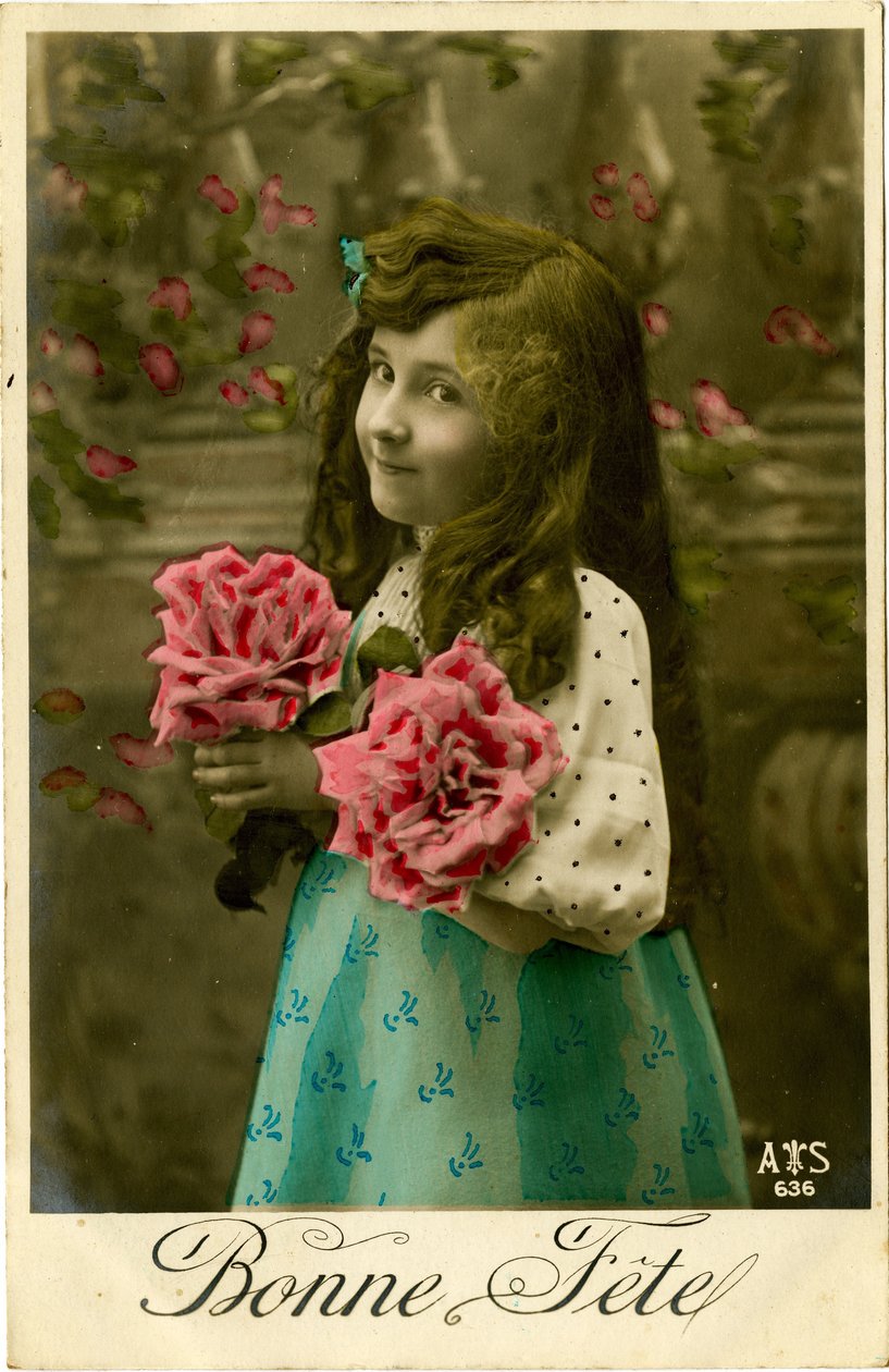 Bonne Fete postkort, 1908 (farvetonet foto) af French Photographer