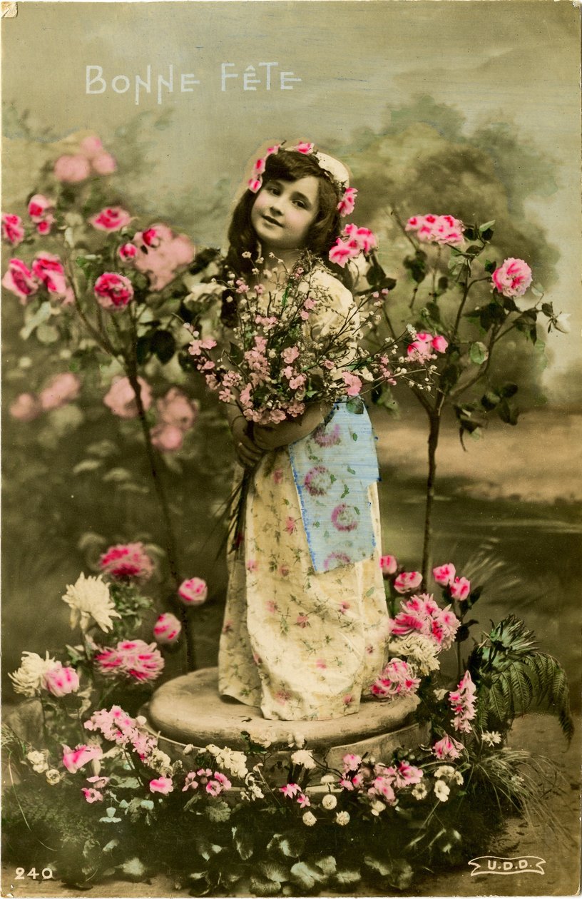 Bonne fete-kort, 1907 (farvetonet foto) af French Photographer