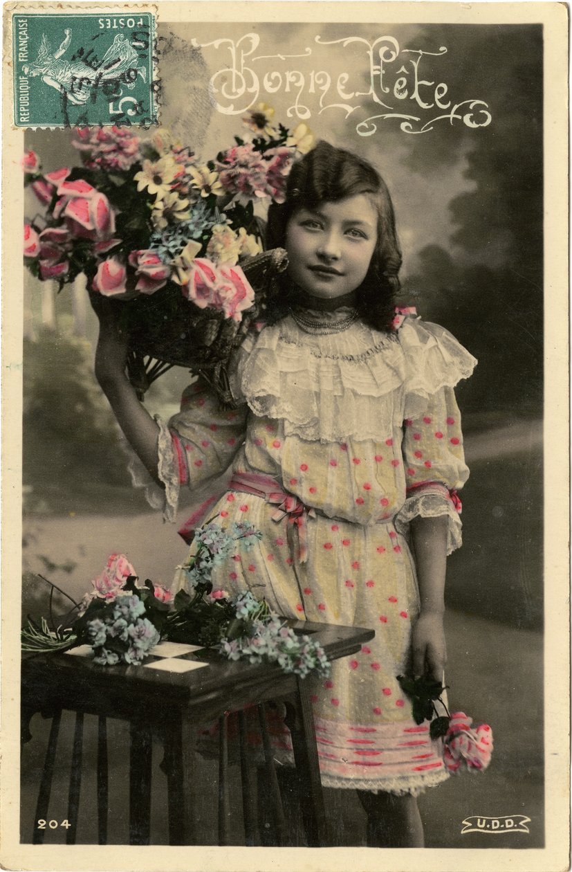 Bonne fete postkort, 1908 (farvetonet foto) af French Photographer