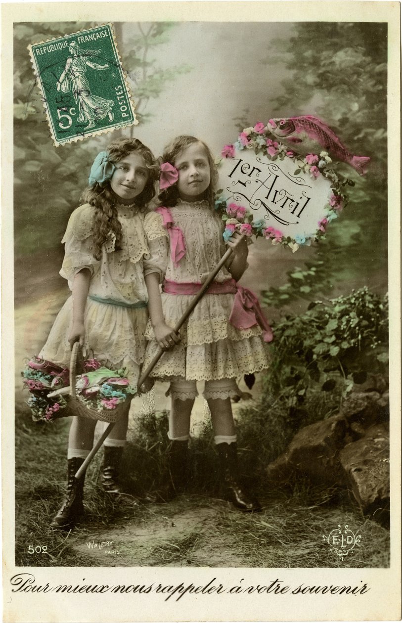 Hilsen, aprilsnar, 1906 (farvet foto) af French Photographer