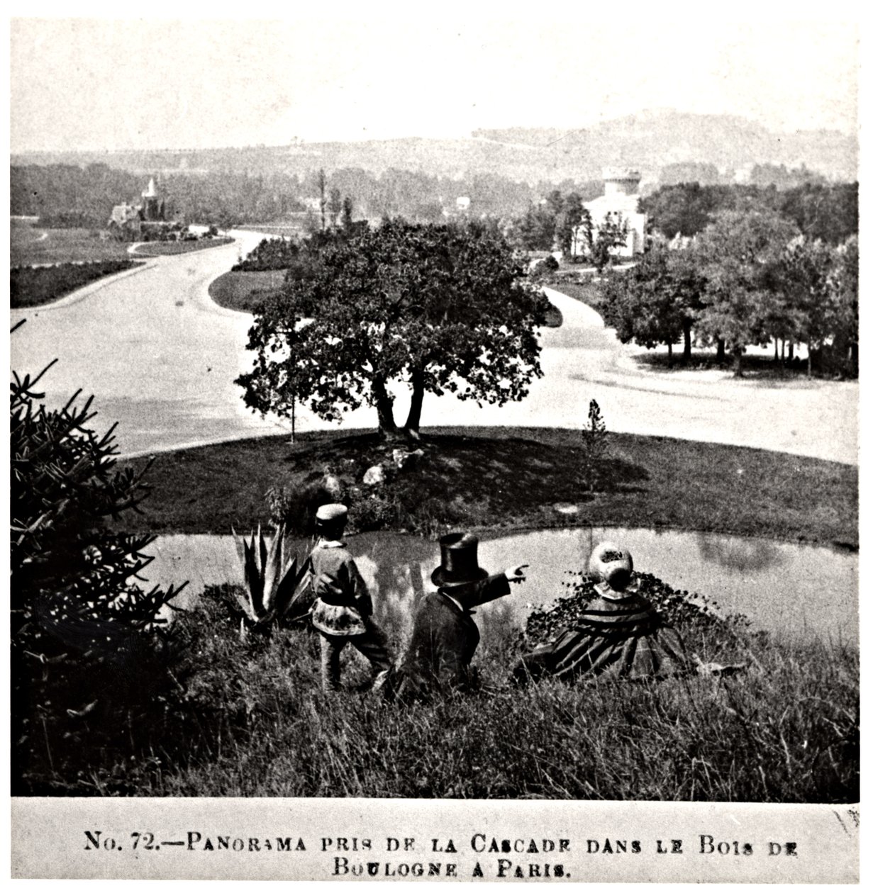 Panoramaudsigt over Bois de Boulogne, taget fra vandfaldet, ca. 1860-70 af French Photographer