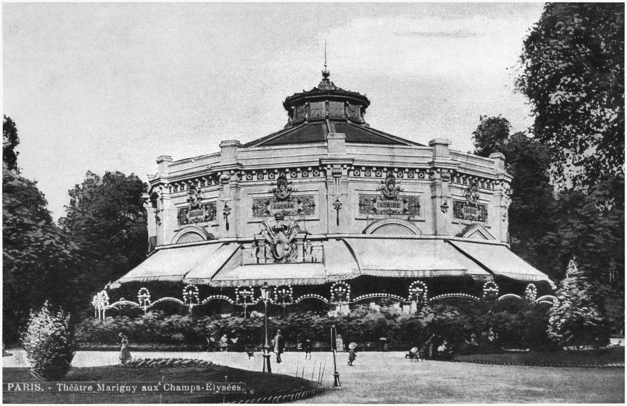 Postkort, der forestiller Marigny Theatre, Champs-Elysees, Paris, før 1914 af French Photographer