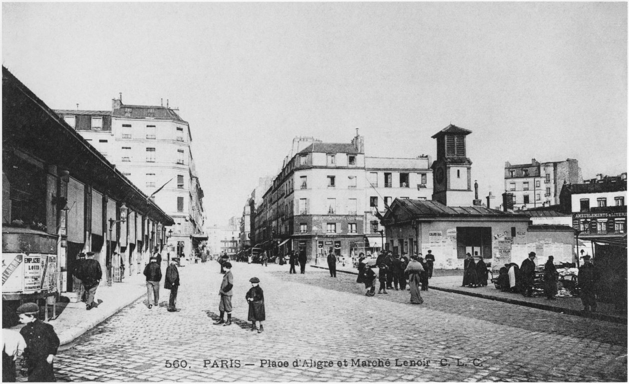 Postkort, der forestiller Place dAligre og Marche Lenoir, Paris, ca. 1900 af French Photographer