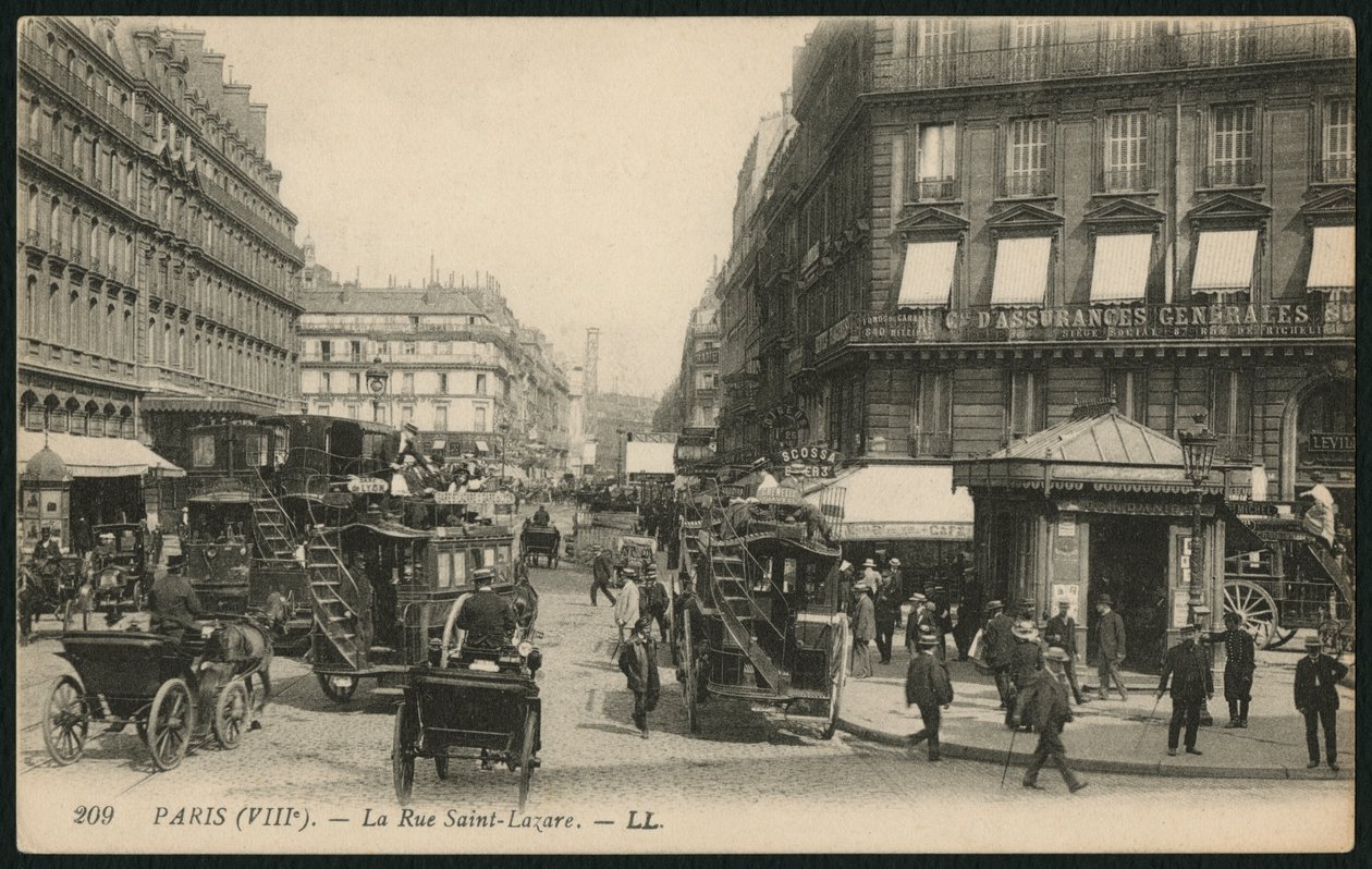 Postkort forestillende Rue Saint-Lazare i Paris, ca. 1900 (photolitho) af French Photographer