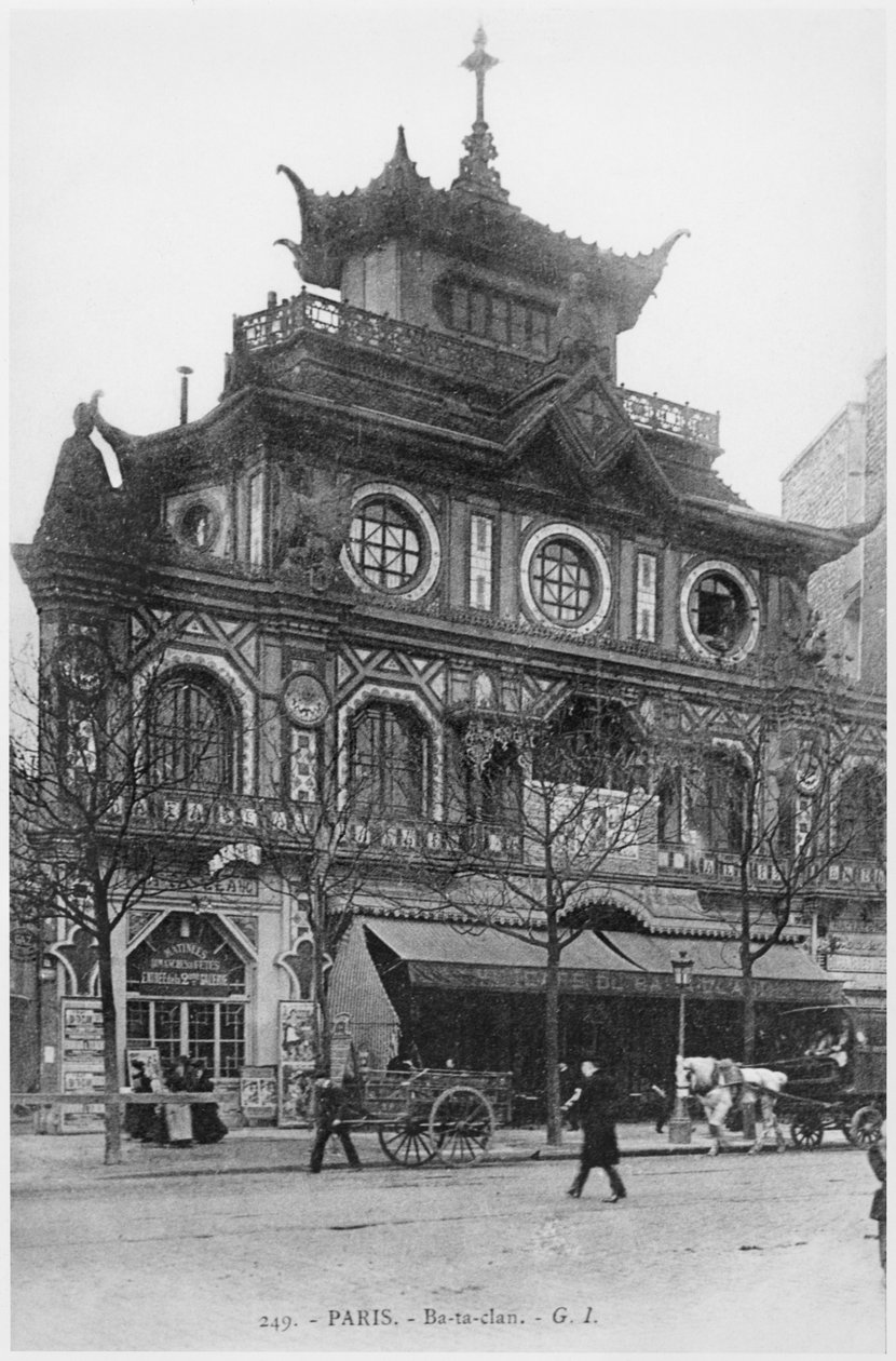 Postkort, der forestiller Cafe-koncerten Ba-ta-klanen, senere stavet Bataclan, 50 Boulevard Voltaire, Paris, ca. 1900 af French Photographer