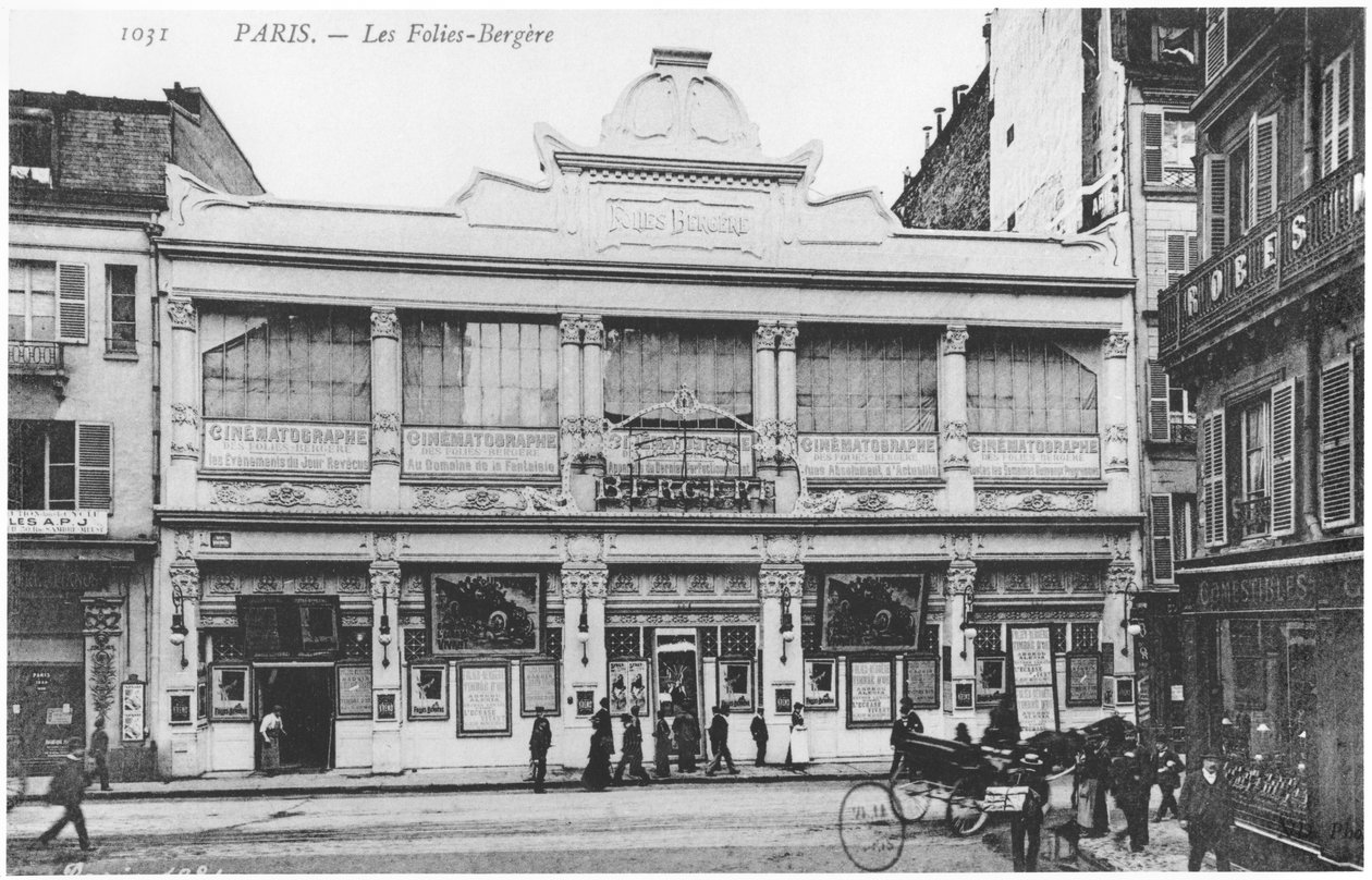 Postkort forestillende Folies Bergere, rue Richer, Paris, ca. 1900 af French Photographer