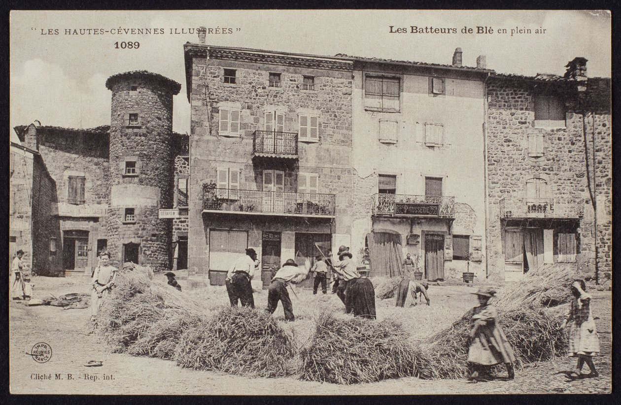 Postkort med korntærskerne i Cevennerne, ca. 1900 af French Photographer