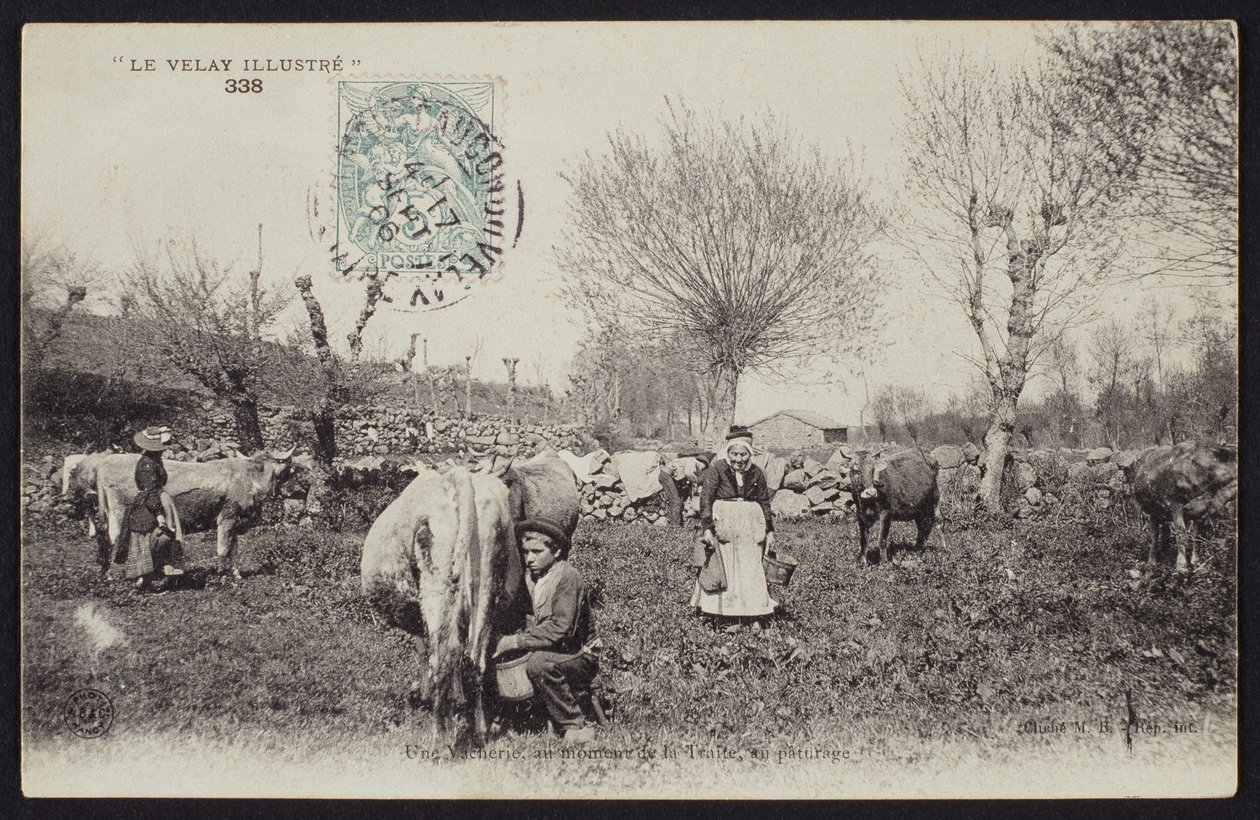 Postkort, der viser malketiden i Velay, ca. 1900 af French Photographer