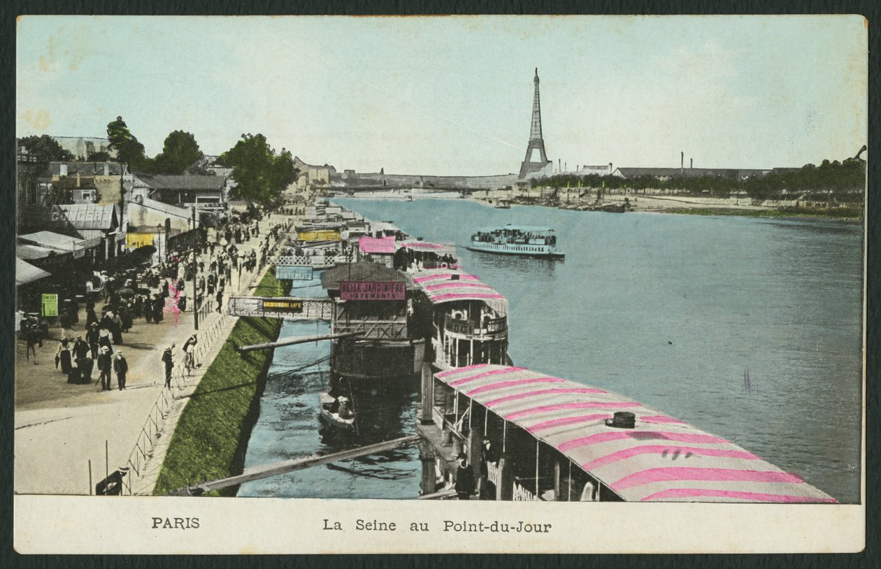 Postkort, der viser floden Seinen ved Point-du-Jour, ca. 1900 (farvet bw-foto) af French Photographer