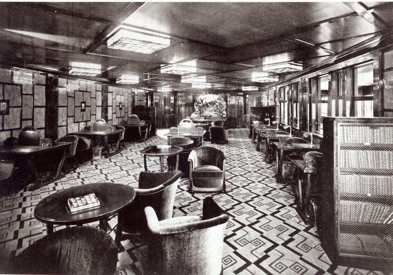 Læsesal på Ocean Liner Ile de France, 1926 af French Photographer