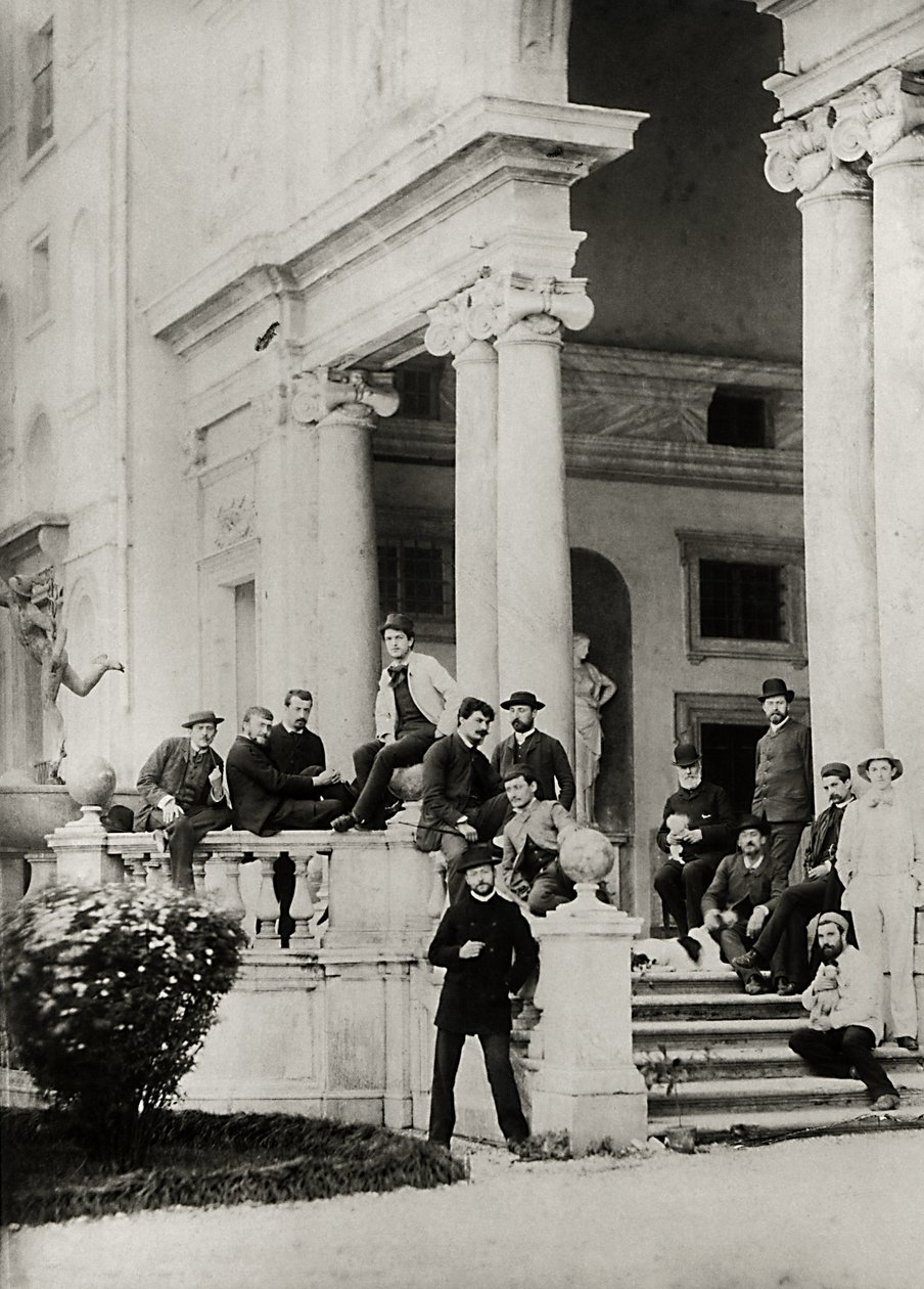 Beboere i Villa Medici i Rom, foto sendt og dedikeret af Claude Debussy (1862-1918) til sine forældre, 1884-85 af French Photographer