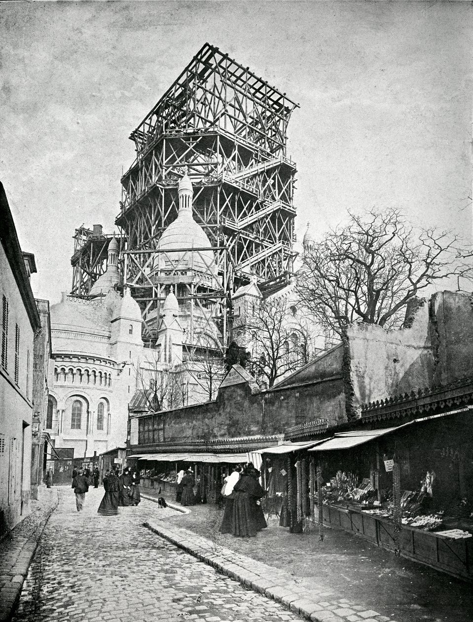 Opførelsen af Sacre Coeur i Montmartre, ca. 1885-90 af French Photographer
