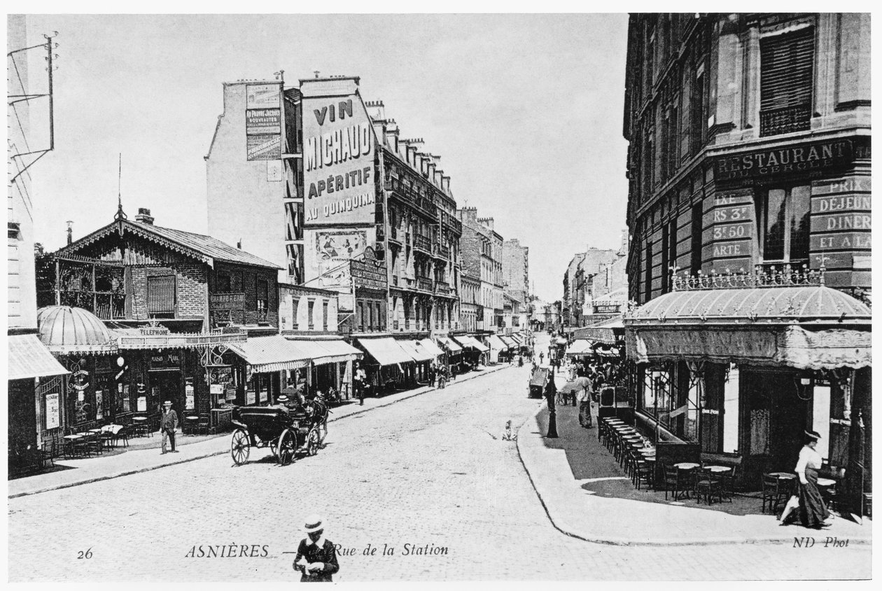 Udsigt over Asnieres, Rue de la Station, ca. 1900 af French Photographer