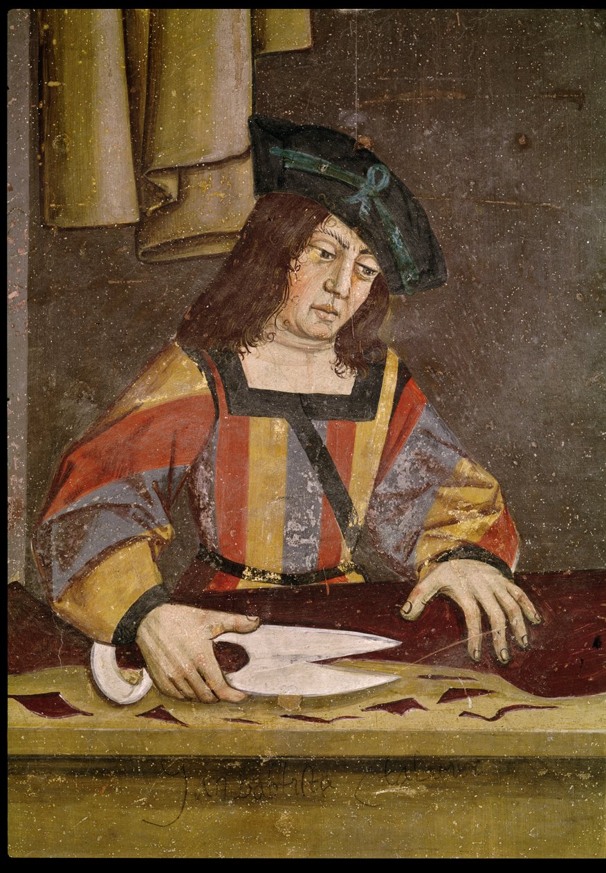En kludhandler, der skærer klud af French School