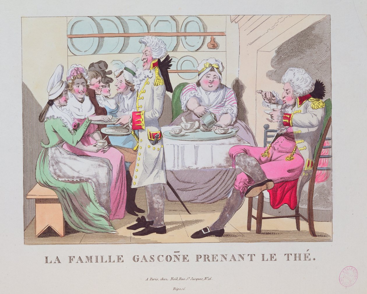 En familie fra Gascogne drikker te, 1815 af French School