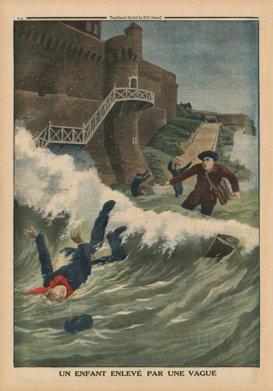 Et barn taget væk af en bølge, Saint-Malo, bagsideillustration fra 