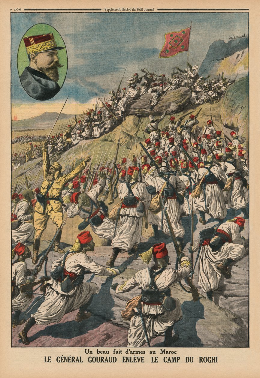 En flot våbenbragd i Marokko, general Gouraud, der fanger Roghis lejr, bagsideillustration fra 