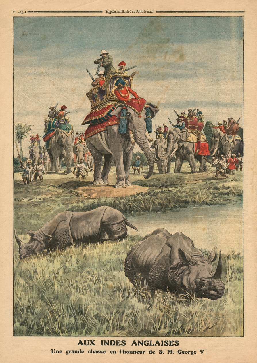 En næsehornsjagt til ære for kong George V (1865-1936), illustration fra 