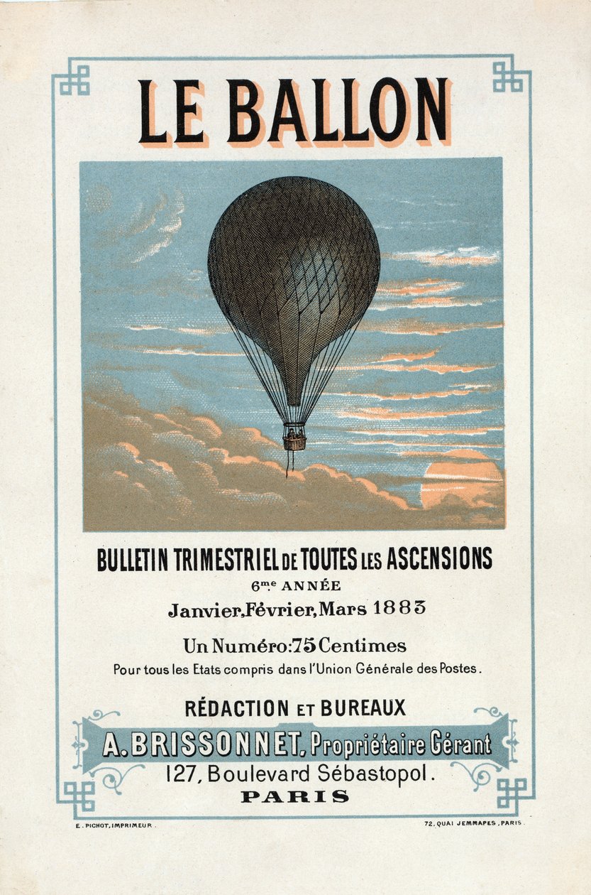 Annonce for Le Ballon, januar, februar, marts 1883, pub. 1883 (farvelitografi) af French School