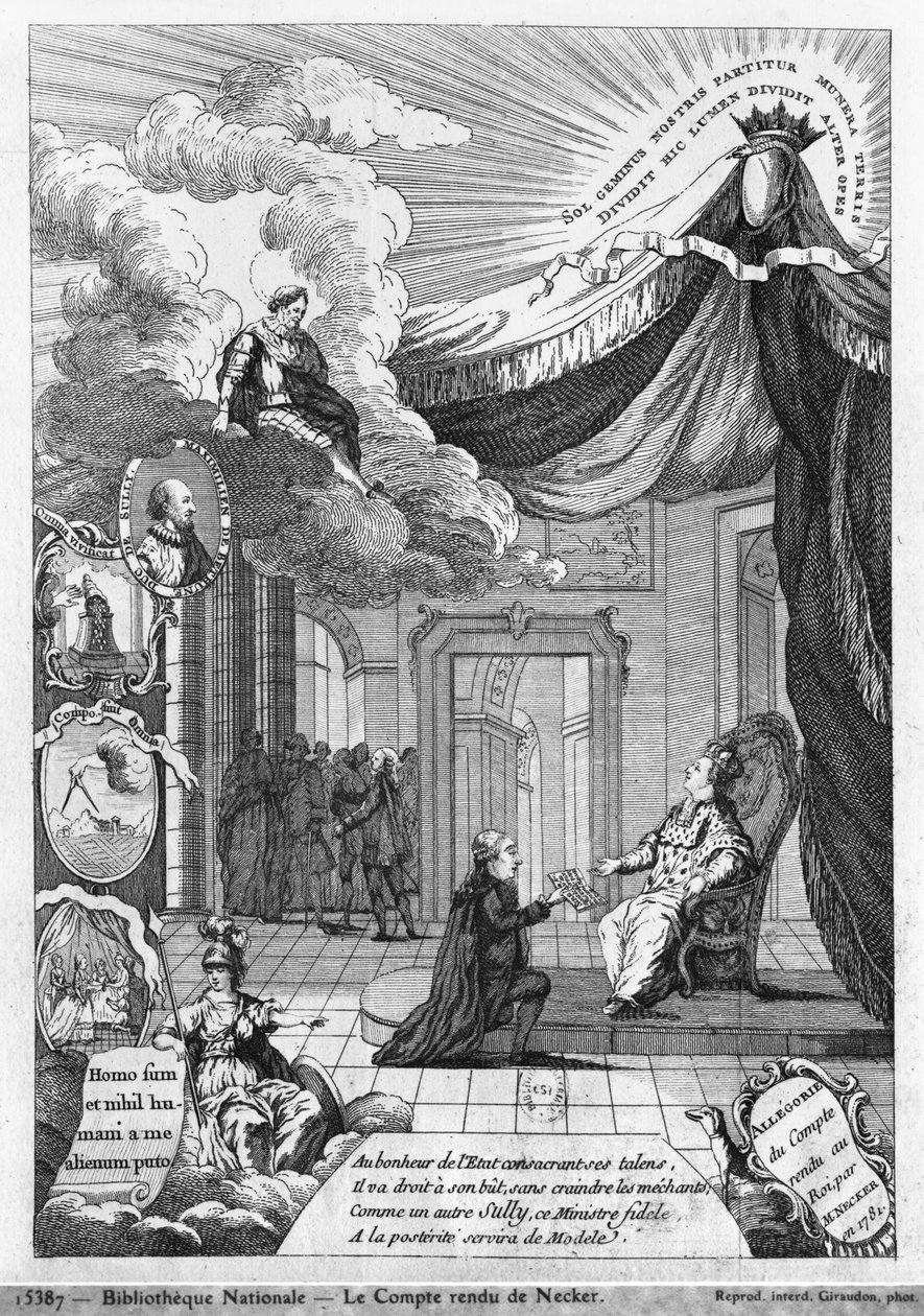 Allegori af rapporten givet til Louis XVI (1754-93) af Jacques Necker (1732-1804) i 1781 af French School