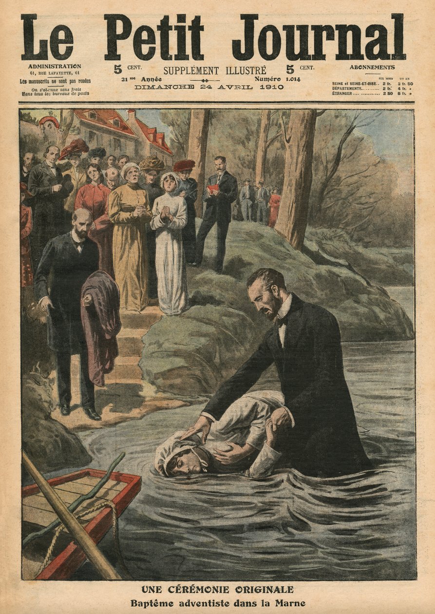En usædvanlig ceremoni, en adventistdåb i La Marne, illustration fra 