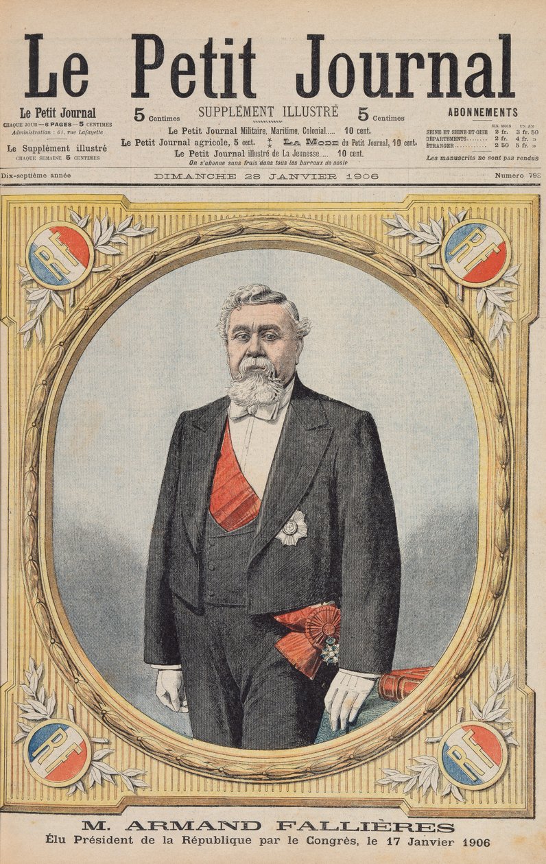 Armand Fallieres (1841-1931) valgt til republikkens præsident (1906-13) af kongressen den 17. januar 1906, illustration fra Le Petit Journal, 28. januar 1906 af French School