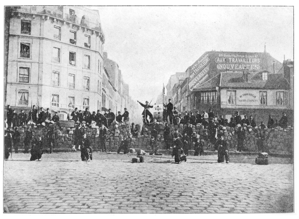 Barrikade ved Faubourg Saint-Antoine under kommunen, 18. marts 1871 af French School