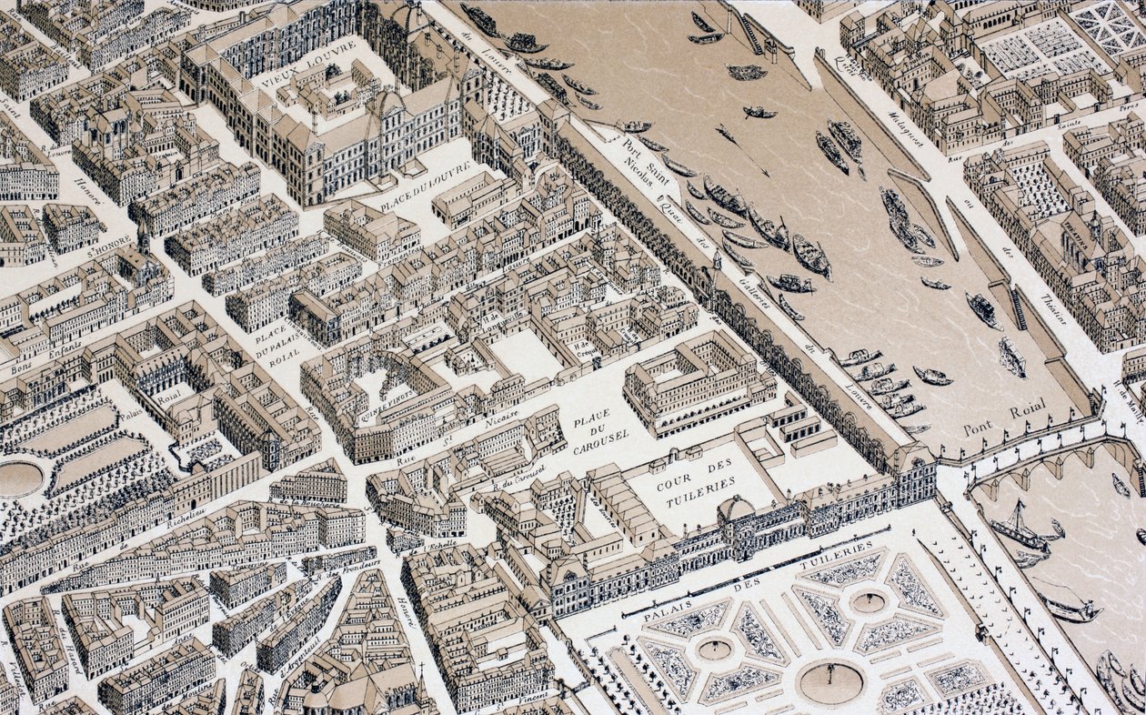 Fugleperspektiv af Paris i 1730, 1875 af French School