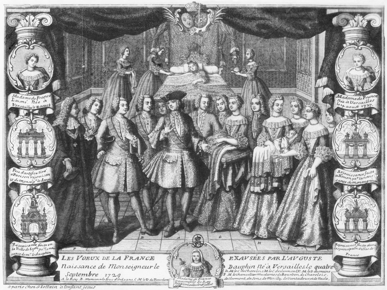 Fødsel af Louis, Dauphin af Frankrig, søn af Louis XV, den 4. september 1729 af French School