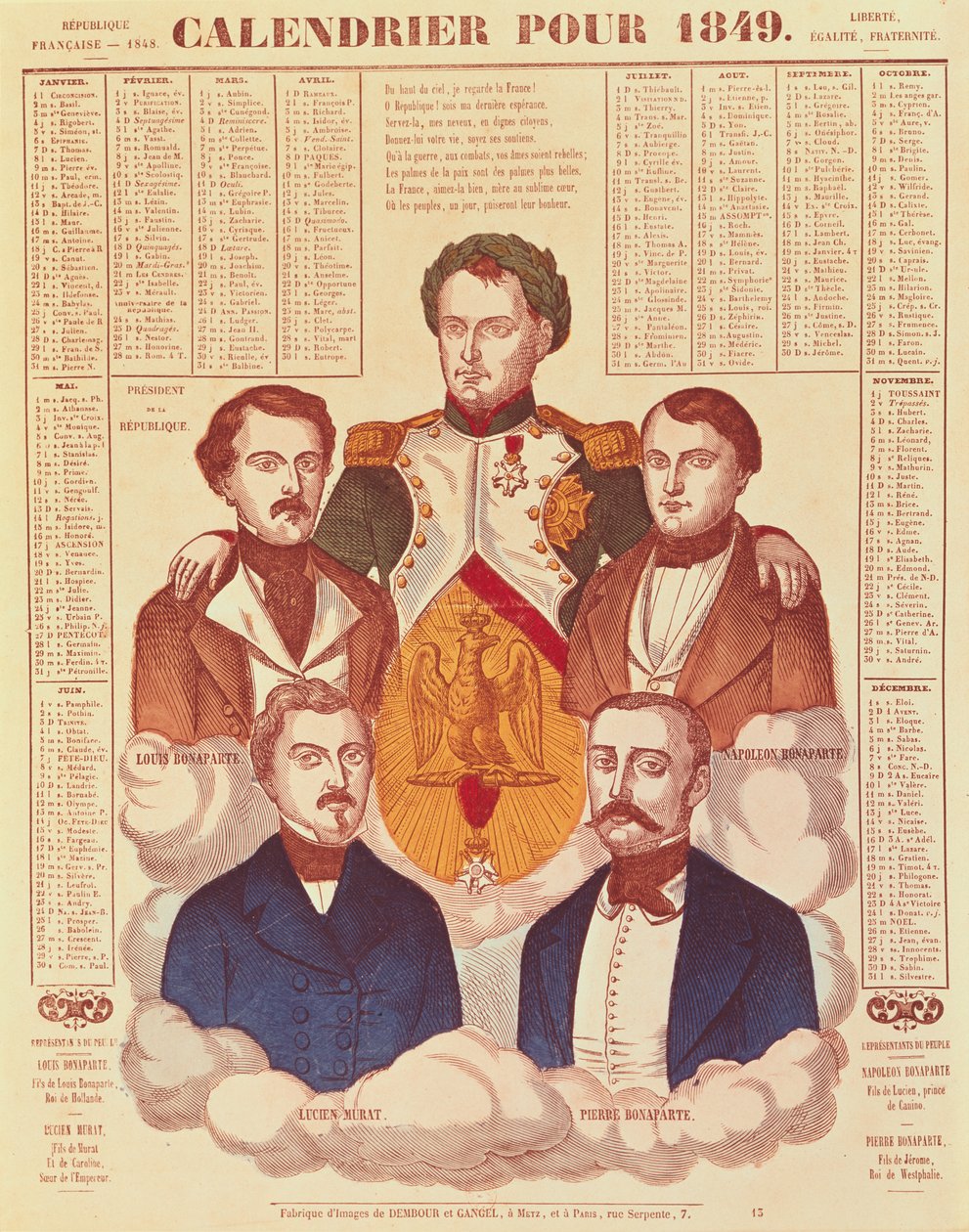 Kalender for 1849, der viser Bonaparte-familien, 1849 af French School