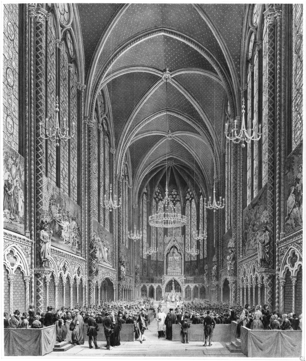 Fejring af messen for magistraten i Sainte Chapelle, ca. 1849 af French School