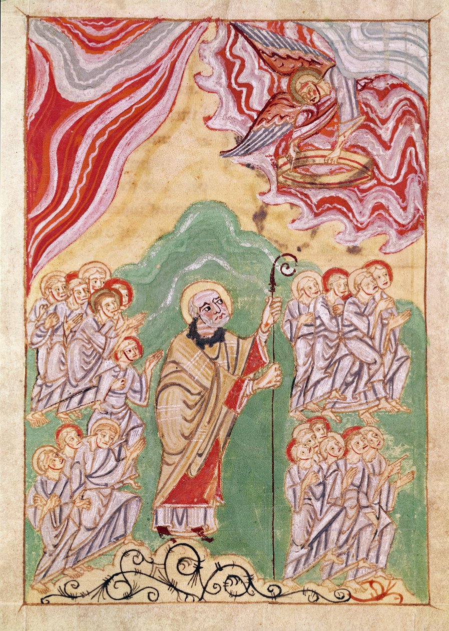 Himmelvandring, fra "Vie et Miracles de Saint Amand", ca. 1075 af French School