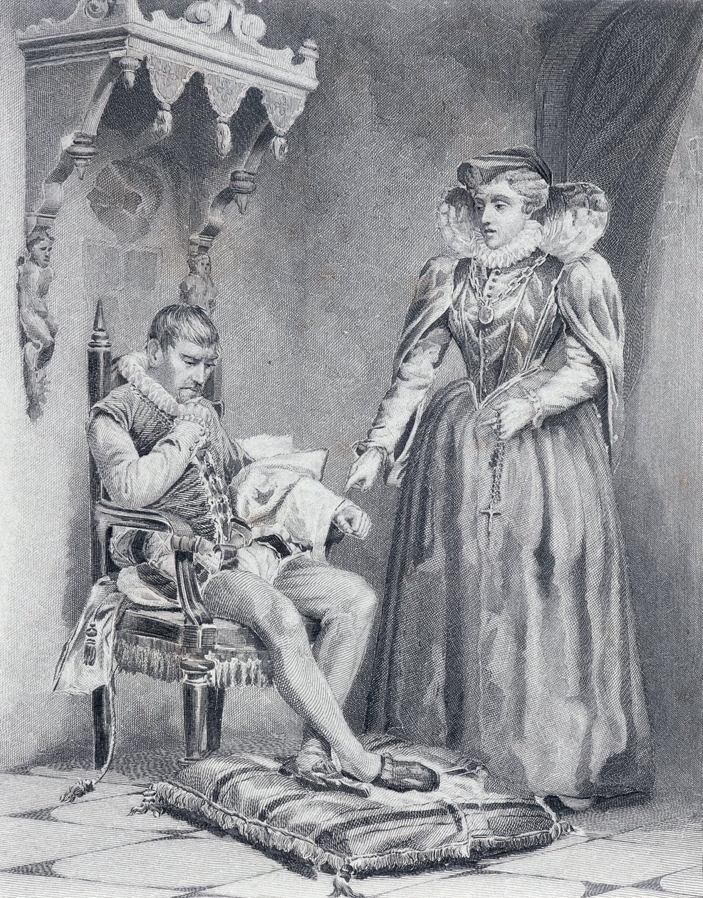 Charles IX (1550-1574), konge af Frankrig, med sin mor Catherine de Medicis (1519-1589), fransk regent fra 1560-1574 af French School