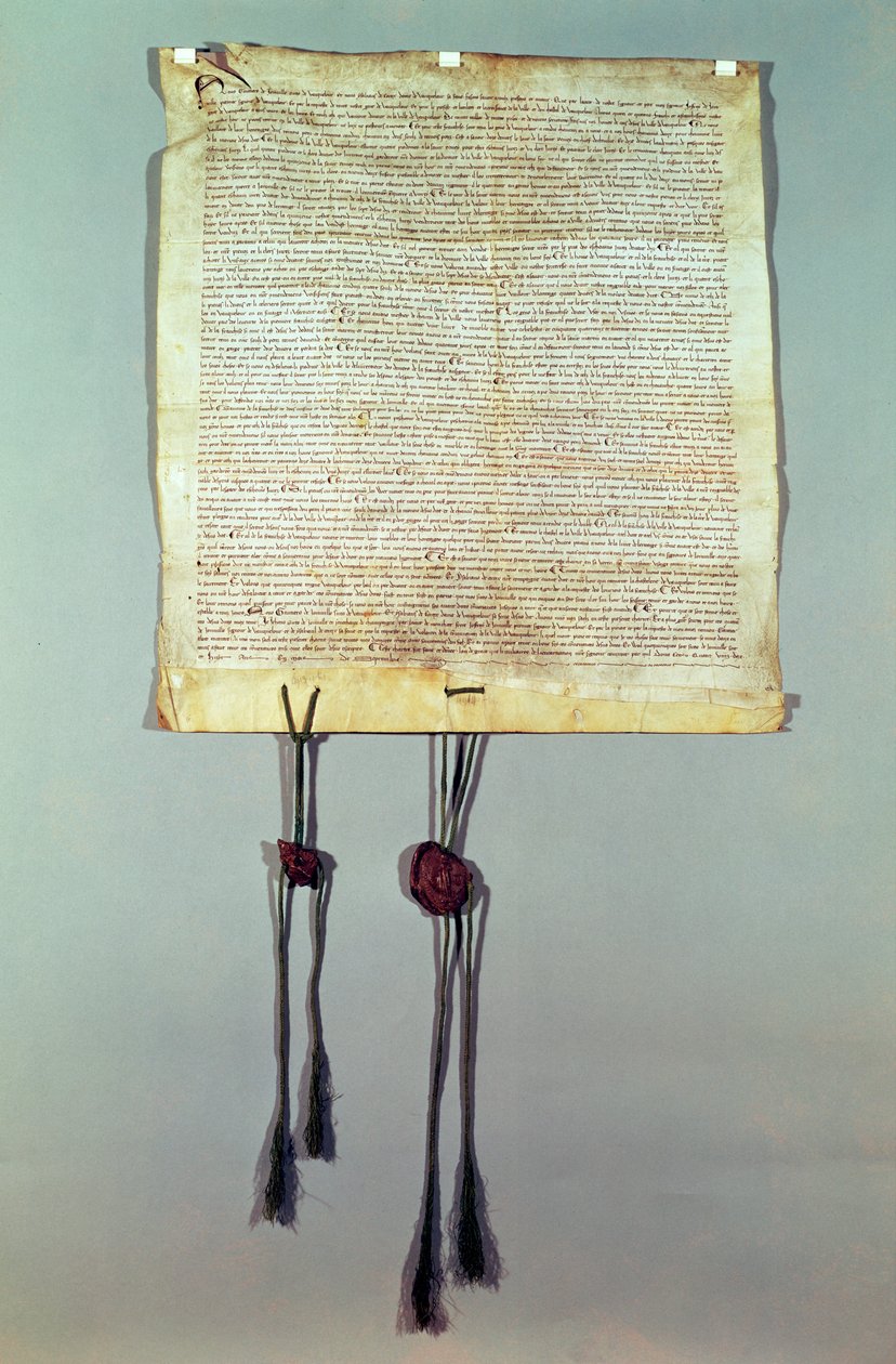 Franchisecharter for byen Vaucouleurs, givet af Gauthier de Joinville, bekræftet af hans onkel, Jean de Joinville, september 1298 af French School
