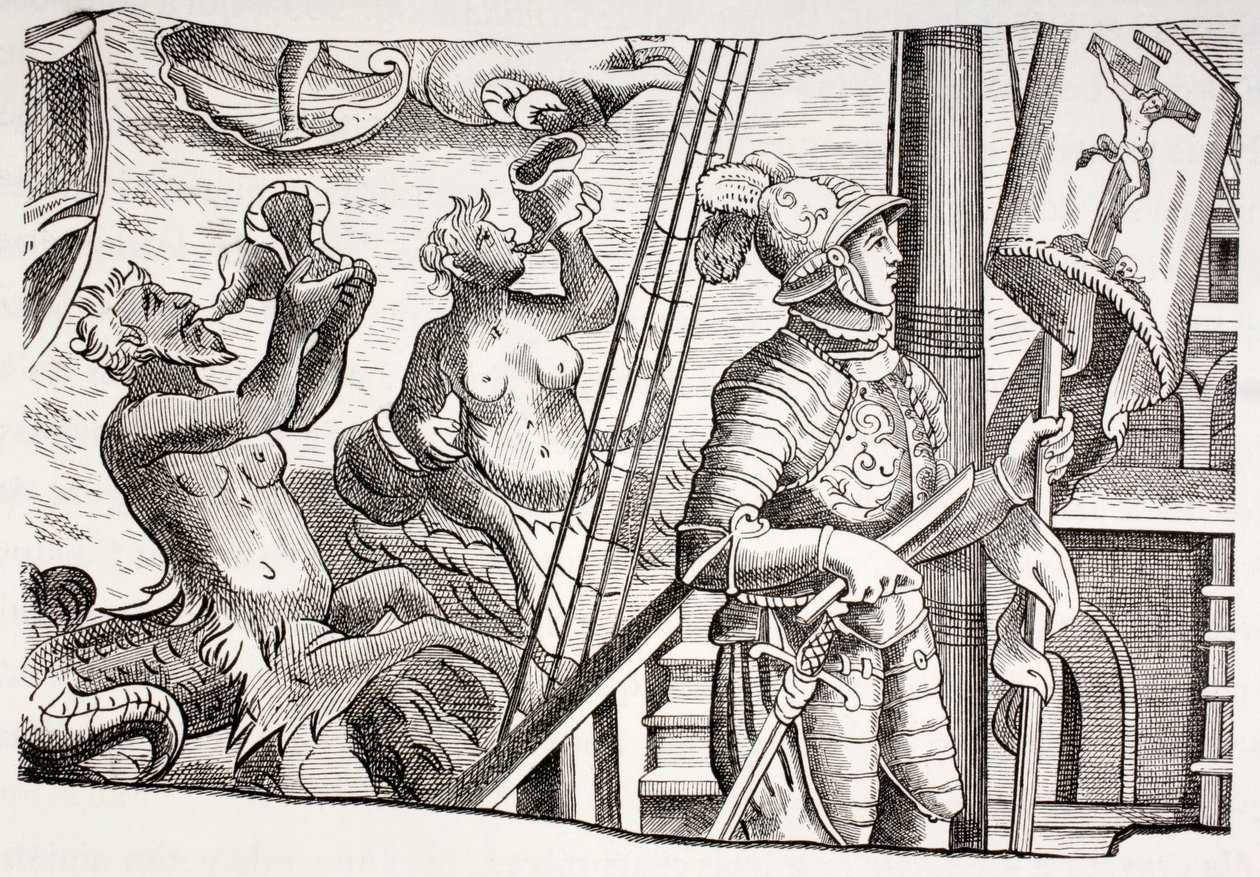 Christopher Columbus ombord på sit skib Santa Maria på sin første rejse til den nye verden, fra 