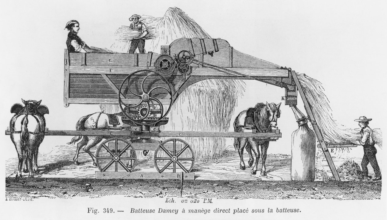 Damey tærskemaskine med roterende system, illustration fra 