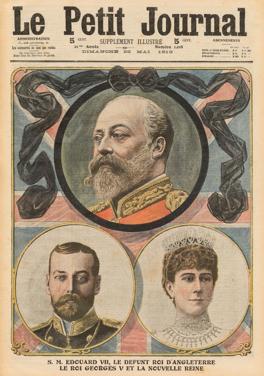 Død af kong Edward VII, kong George V og dronning Mary, illustration fra 