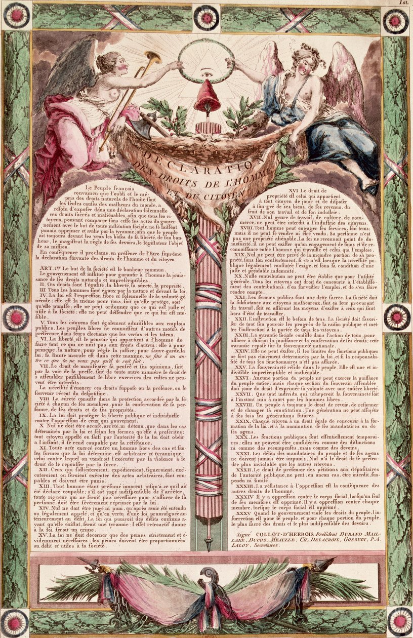Erklæring om menneskerettighederne, 1793 af French School