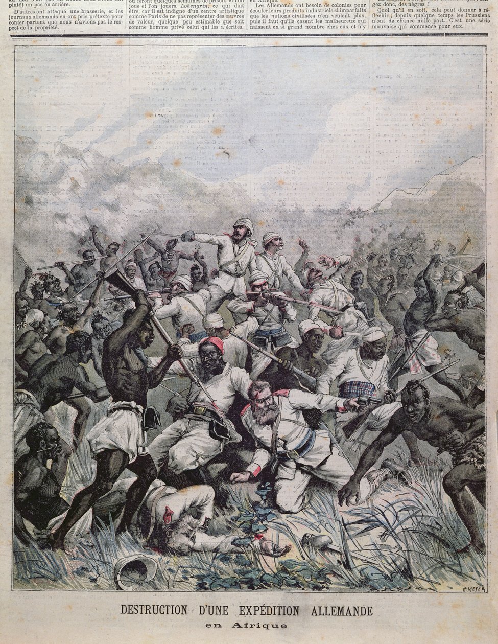 Ødelæggelse af en tysk ekspedition i Afrika omslagsillustration fra Le Petit Journal, 1891 af French School
